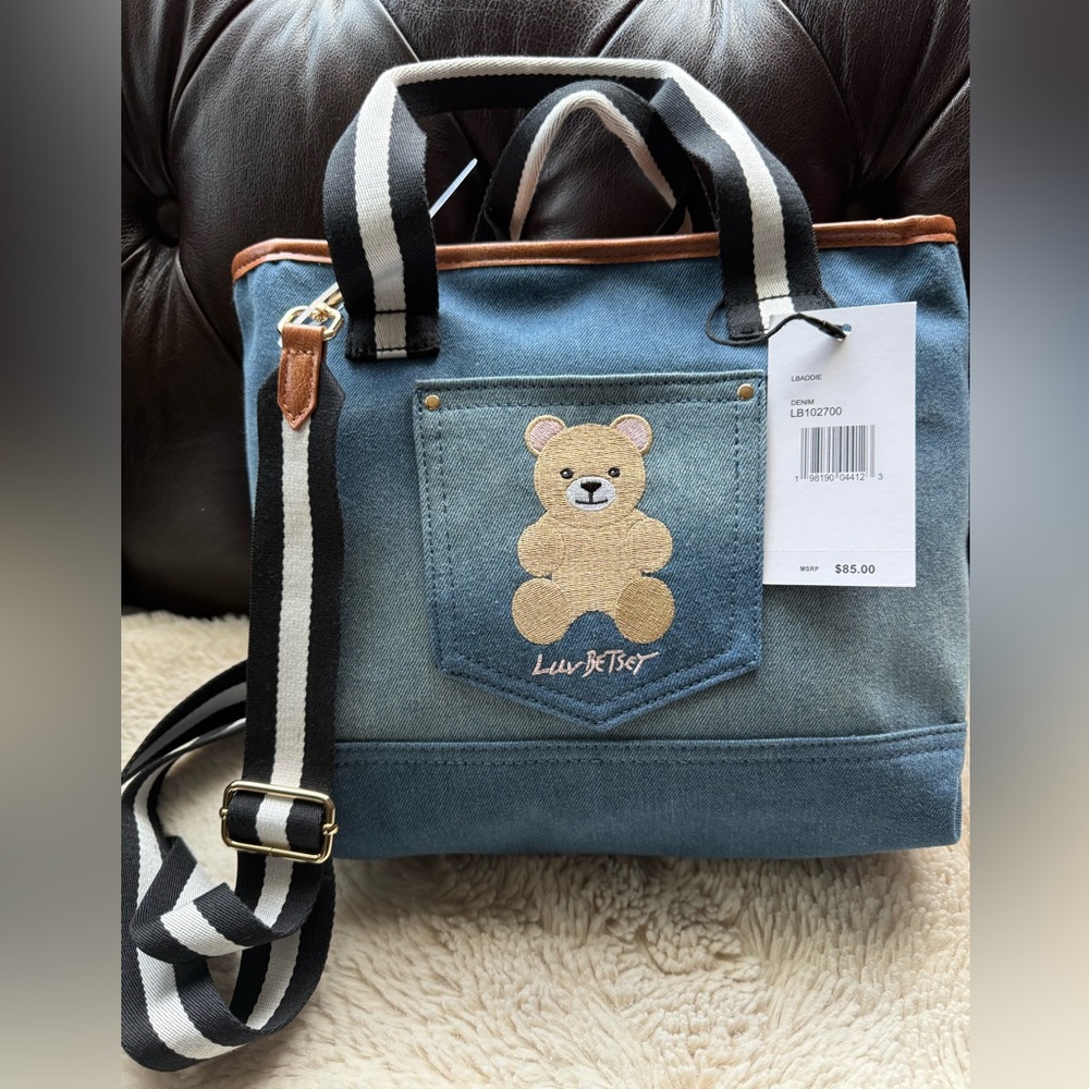 Betsey Johnson Luv NWT On Trend Denim Bear Tote Bag (price for one)